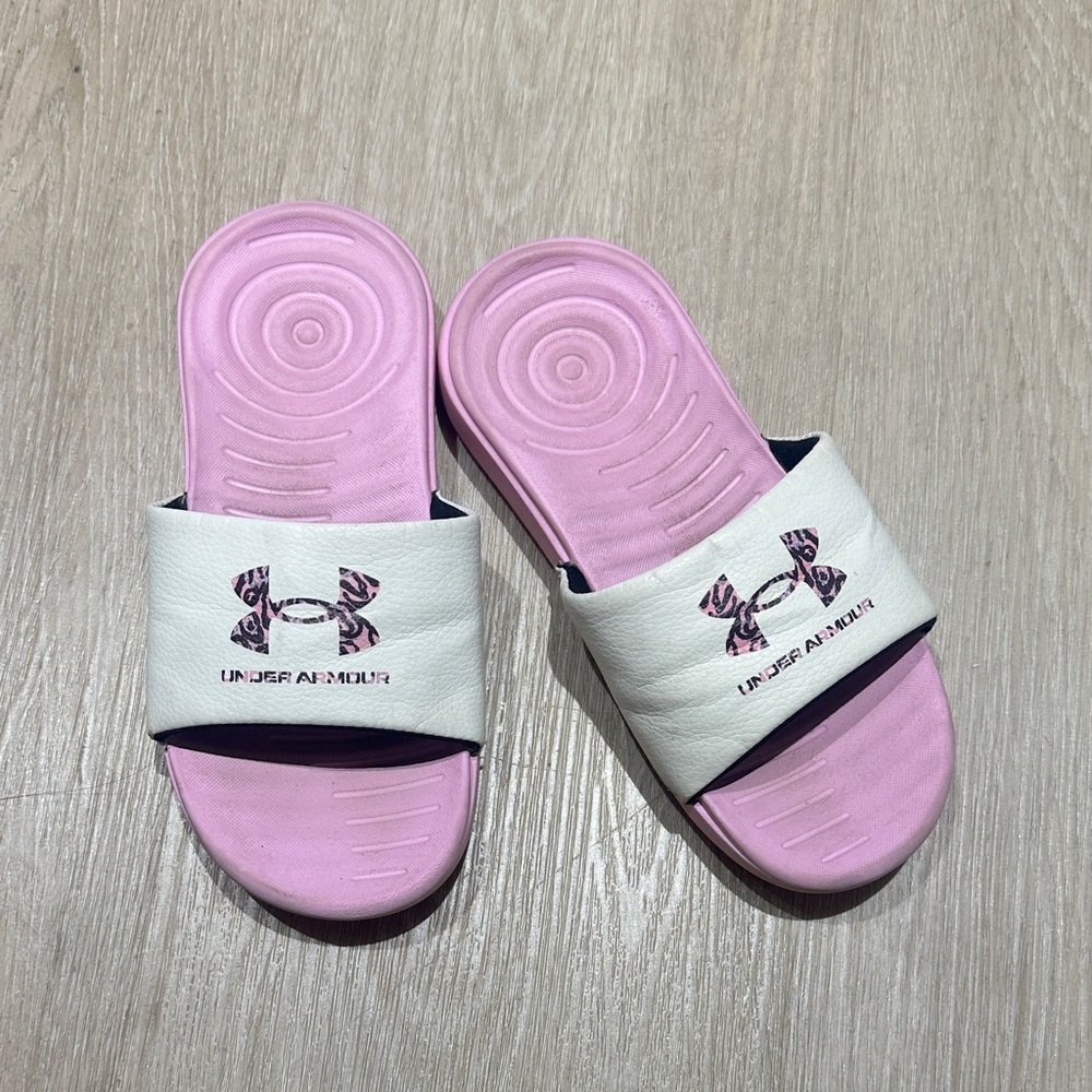 Under Armour Pink and White Kids Sandals